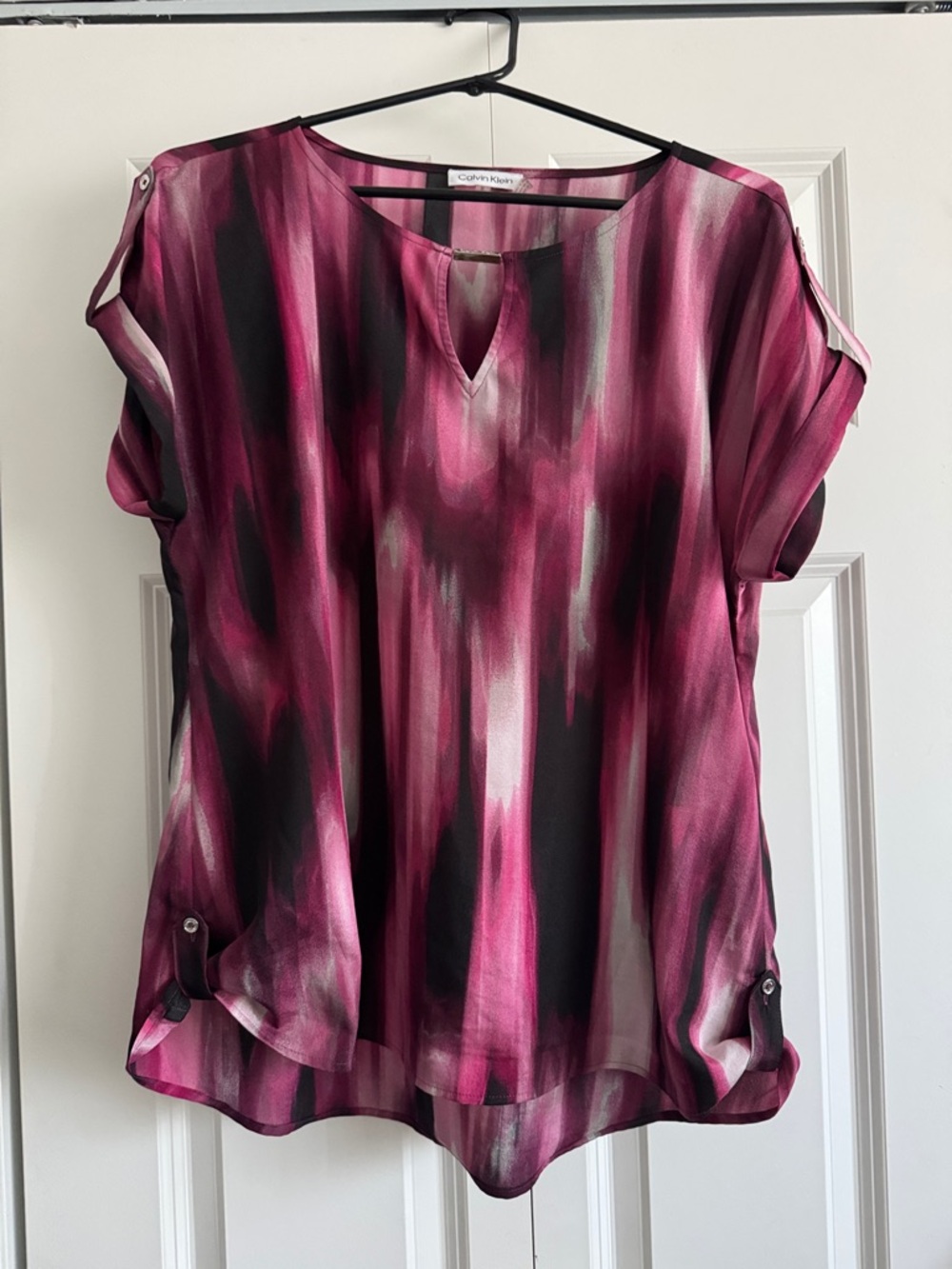 Calvin Klein Magenta, Black & White Watercolor-Striped V-Notch Tunic